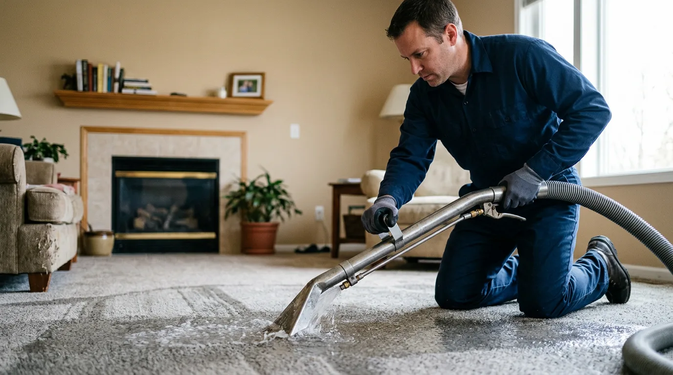 Water damage restoration technician working near Miller City, IL